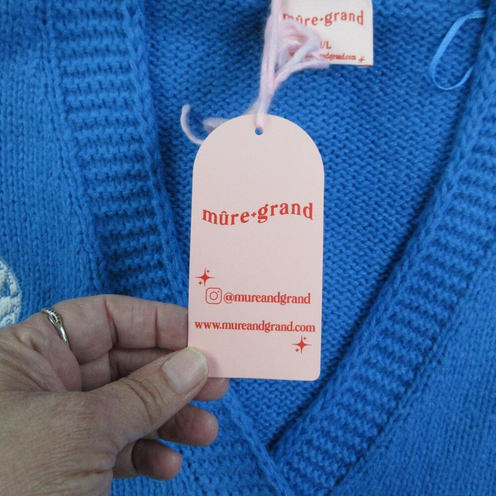 Mure+Grand Sweater Girls M/L Blue You're A Reel Catch Puff Cardigan Lobster NWT - Picture 8 of 16